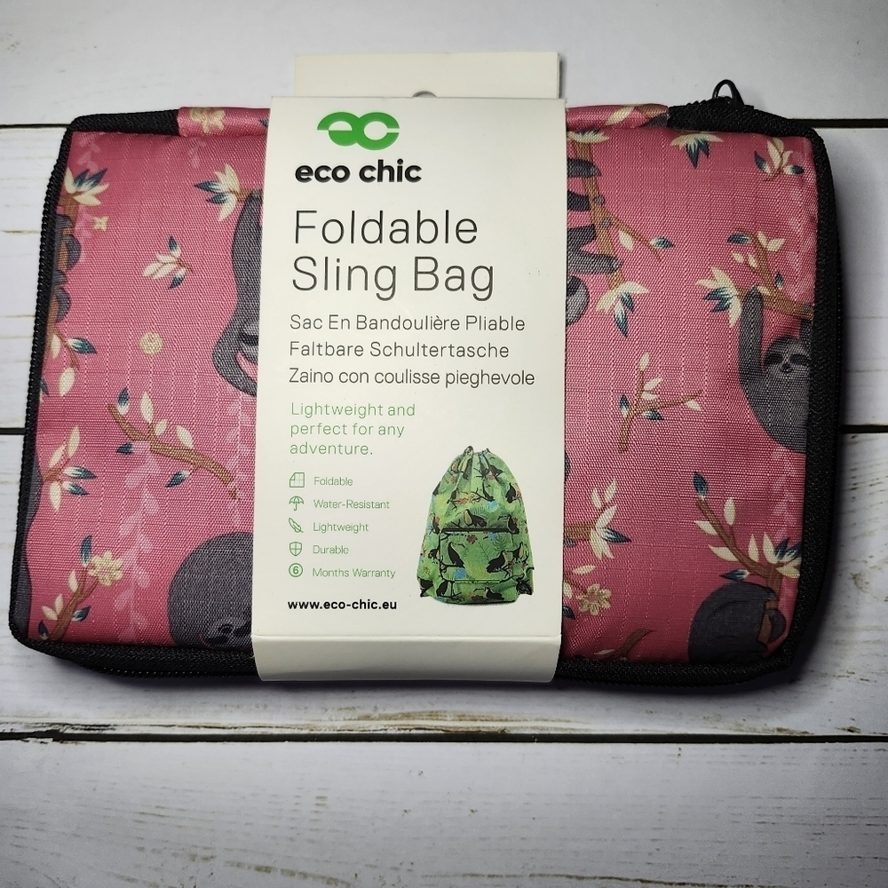 Eco Chic Foldable Sling Bag With Cute Sloths NWT